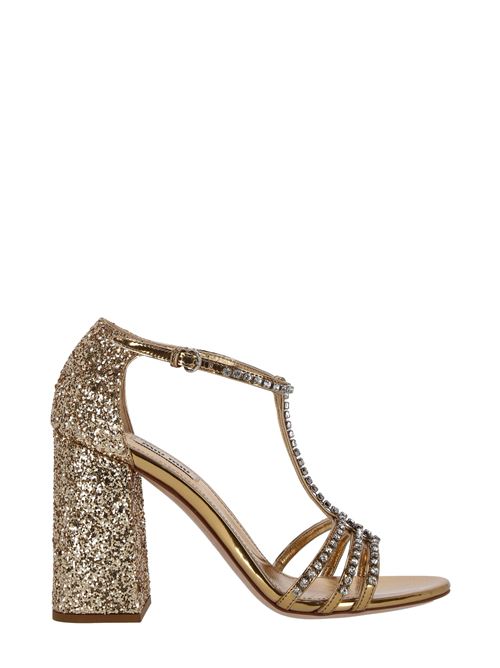 Platinum gold crystal-embellished leather sandals from MIU MIU Miu Miu | 5X732D F 1003LKSF0522